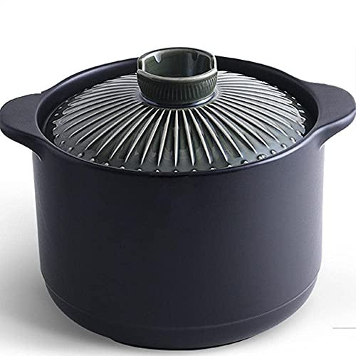 Olla de Arcilla con Tapa de Doble asa, sopera Pura, cazuela Redonda de cerámica, Olla de Barro, Olla de Barro, Utensilios de Cocina de cerámica-3L (4,2 L)