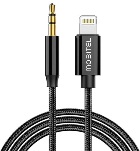 Câble auxiliaire Mobitel pour iPhone en voiture 1 m Câble auxiliaire vers Lightning Adaptateur prise casque 3,5 mm Câble audio tressé en nylon Compatible avec iPhone 14 13 12 11 Haut-parleurs stéréo d