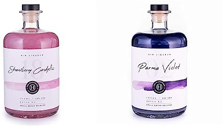 Shimmering Strawberry Candy Floss Handmade Gin Liqueur 70cl - Premium Craft Pink Gin - 20% ABV & Shimmering Parma Violet Handmade Gin Liqueur 70cl - Premium Craft Gin - 20% ABV