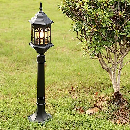 Sockelleuchte Rustikale Weglampe Gartenlampe Antik Gebrauch Im Freien E27 Glas Aluminium Sockellampe Außen Weg Einfahrt Pfeiler-Lampe Retro Wasserdichte Post Licht Rasen Villa Park Hof Terrasse (D)