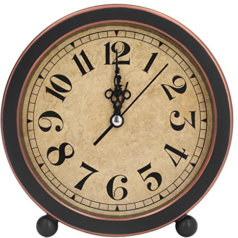 Natudeco Reloj despertador retro analógico de escritorio, silencioso, sin tictac, reloj despertador con batería, reloj despertador pequeño para el hogar, dormitorio, mesita de noche