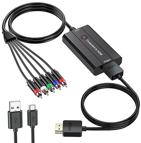 Male Component to HDMI Converter for DVD/STB/VHS with Female Component to Display on HDTVs(Not for 240P PS1 Games), 1080P YPbPr to HDMI Converter