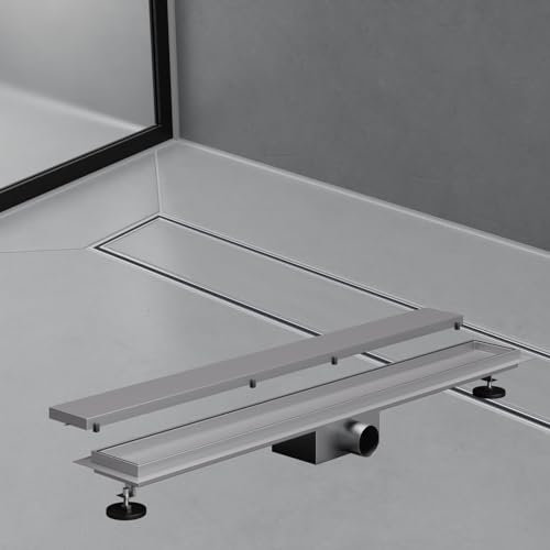 HAGO24 Duschrinne in Silber I 80 cm I 2in1 Bodenablauf Dusche aus Edelstahl I Hochwertige Ablaufrinne Dusche mit Haarsieb I Duschrinne befliesbar & individuell anpassbar I Stilvoller Duschablauf