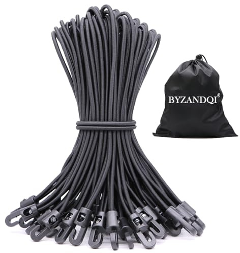 BYZANDQI Spanngummi mit Haken 50 Stück, Expander mit Haken 25 cm, Planenspanner Zeltgummis Gummispanner Planengummi Expanderschlingen für Planen Zelt Net Camping