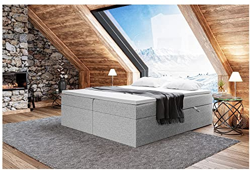 MEBLINI Boxspringbett mit Bettkasten - 160x200 - Gepolstert Doppelbett mit Matratze und Topper - Polsterbett mit Stauraum - Bett ohne Kopfteil - Stauraumbett - Lionel - H3/Grau Webstoff