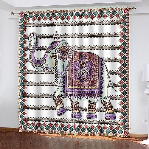 Vorhang Kinderzimmer Kunst Elefant Kinder Vorhänge Mit Ösen Polyester Gardinen Thermovorhang Blickdicht Ösenschal Kindergardinen Für Wohnzimmer SCHL