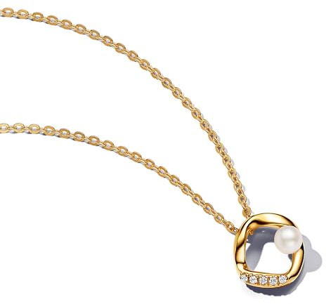 Pandora Essence 14k gold-plated necklaces with white treated freshwater cultured pearls, 45