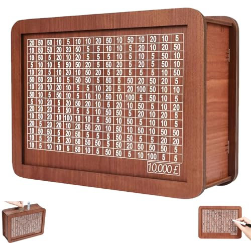 Wooden Saving Challenge Money Box 10,000 Retro Cash Saving Box 20x14.5cm Wooden Money Box with Money Target and Numbers Piggy Bank Money Saving Box with Counter for Kids Adults