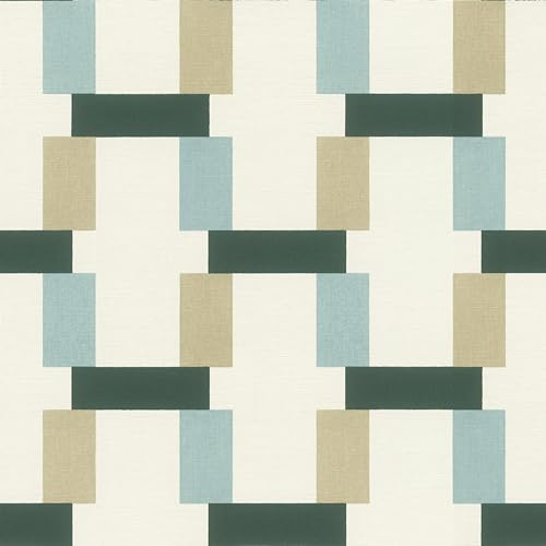 Rasch Tapeten 868821 - Vliestapete mit unterschiedlich großen Rechtecken in Beige, Mintgrün, Dunkelgrün und Cremeweiß aus der Kollektion Symphony - 10,05 m x 0,53 m (LxB)