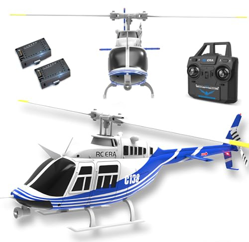 Bell 206 Remote Controlled Helicopter Aircraft Plane Drone RC Heli Single Rotor No Ailerons 6CH 6-Axis Gyroscope Altitude Hovering W/Optical Flow Localization 2Battery for Adults Beginners (Blue ）