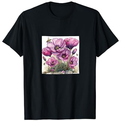 Fleur de cyclamen fleurissant avec abeilles autour graphique T-Shirt