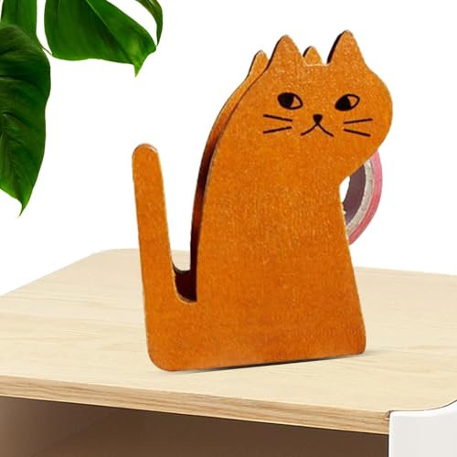 Klebebandabroller in niedlicher Katzenform – Holzbandschneider, Klebebandspender mit Cartoon-Katzen-Motiv auf Holz | Lebhafter Bandspender für Geschenkverpackungen