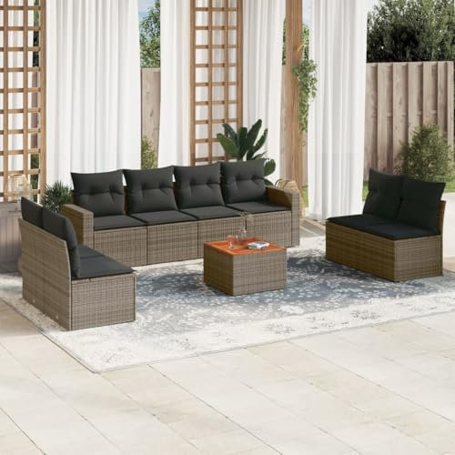 THOYTOUI 9-TLG. Garten-Sofagarnitur, Terrassen möbel Set Gartengarnitur Set Outsunny gartenmöbel Garten möbel Geeignet für Garten Balkon Terrasse Veranda mit Kissen Grau Poly Rattan