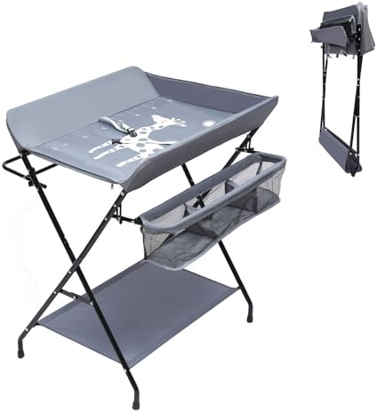 Baby Wickelkombi - Klappbare, Wickelkommode, mobiler Wickeltisch mit Sicherheitsgurt und Ablagefächern, Bade Wickel Kombi, Klappbarer Wickeltisch Baby