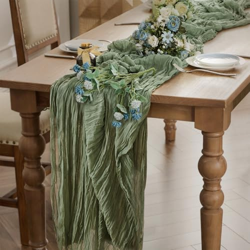 Käsetuch Salbeigrün Boho Tischläufer 90 x 300 cm Seihtuch Hochzeit | 2 Stück Tischläufer Dekoration outdoor Durchsichtiger Läufer für Party Weihnachten Geburtstag Jahrestag Taufe