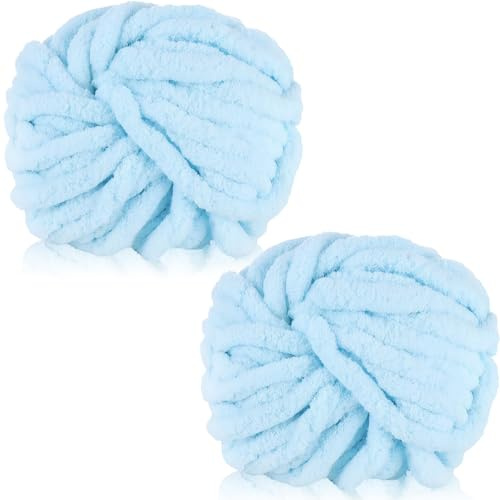 Duscdesp 500g(2 x 250g) Dicke Wolle Garn, Chenille Chunky Wolle Weiche Armstricken zum Stricken und Häkeln XXL Chenille Yarn für Decken, Kissen, Schals, Mützen (Hellblau)