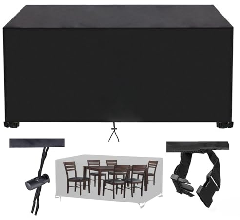 AJALGZ Gartentisch Abdeckung Winterfest 145x80x75cm/LxWxH Schwarz Terrassenmöbel Abdeckung Schutzhüllen für Gartenmöbel Winterfest Tisch Abdeckplane Schutzhülle Gartenmöbel Abdeckung