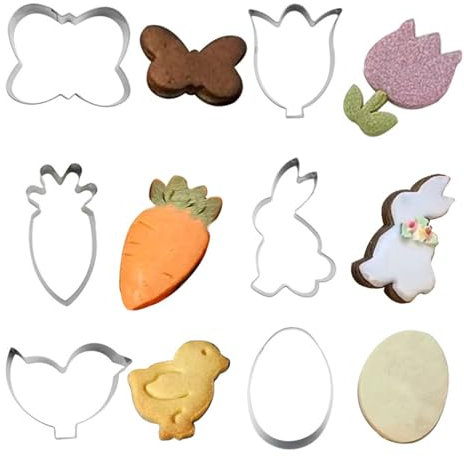 LunarCharm Set di 6 formine pasquali, conigli, fiori, farfalle, pulcini, carota, formine per biscotti, Pasqua, biscotti pasquali, formine per biscotti