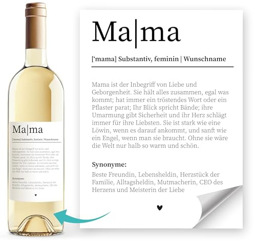 SpecialMeWeinetiketten Mama Papa Spruch mit Wunschname Definition Duden Geschenkidee Flaschenetiketten selbstklebend Wein Geschenk Weiss unisize