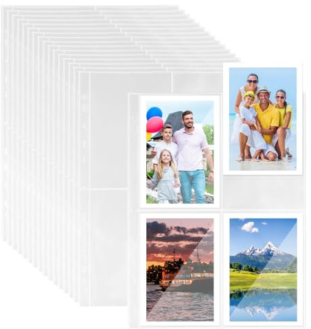 Elsrantor 30 Stück Klarsichthüllen A4, Prospekthüllen, Klarsichtfolien, Foto Hüllen, Aufbewahrung Fotos, Fotoalbum Nachfüllseiten, Fotohüllen, Postkartenhüllen, Sammelhüllen, Doppelseitiger 4 Fächer