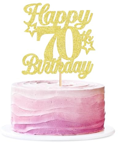Blumomon 3 Pack Happy 70th Birthday Cake Toppers Gold Glitter Hello 70 Cheers to 70 Years 70 & Fabulous Cake Pick 70th Birthday Anniversary Party Decorations Supplies