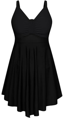 Hanna Nikole Plus Size Swim Dress Women's Skirted One-Piece Swimsuits Tummy Control Swimwear Shape Swimming Costume Soft Bathing Suits with Swim Shorts Black
