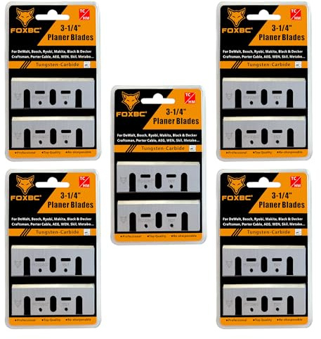 FOXBC 3-1/4 Inch Carbide Planer Blades Replacement for Makita N1900B, KP0810, XPK01, DeWalt D26676, DW6655, DW680, Bosch 1594 PA1205, Ryobi and Most Hand-Held Planer - 5 Set