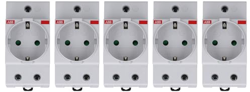 5 Stück ABB M1175 Schuko-Steckdose für DIN-Hutschienen - 16 A / 250 V AC | Schaltschrank-Steckdose für 35mm DIN-Schiene, 16A 250V, 2,5 TE, Berührungsschutz, Modell 2CSM210000R0721