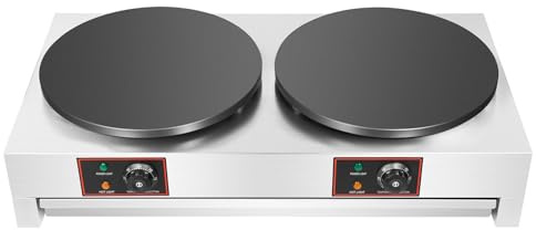 Electric Crepe Maker, 16-Inch Double Head Commercial Crepe Machine, Non-Stick Stainless Steel Pancake Baking Pan, 122~572℉ Temperature Adjustment for Tortillas and Pancakes