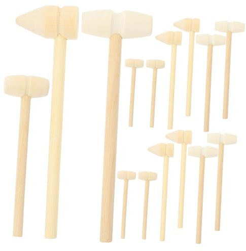 SUPVOX 15pcs Wooden Mallet Toy for Boys and Girls Mini Hammers Solid Wood Construction
