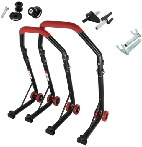SEFIS D18 Motorradständer Set M8 Prismabuchsen Vorder- und Hinterrad Motorradheber Serviceständer Front und Heck Motorrad montageständer ständer (Rot, für Ducati Monster Multistrada V4)