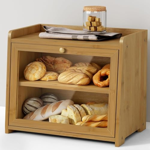 Cookery Brotkasten 2 Etagen aus Bambus Brotbox aus Holz doppelstöckig Brotaufbewahrung 2 stöckig (natur)