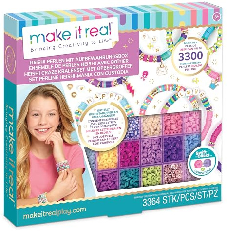 Make It Real 2901743 Heishi Perlen-Set, DIY Armband Set mit über 3300 Teilen in praktischer Aufbewahrungsbox, Armbänder selber basteln für Kinder