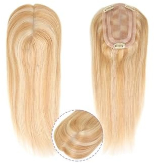 14 Zoll Braun/Blond Highlight/Grau/613 Echthaar-Topper Haarteile for Frauen Haarclips in Topper-Verlängerung for Frauen-Toupet Fügt Haarvolumen hinzu(Blonde)