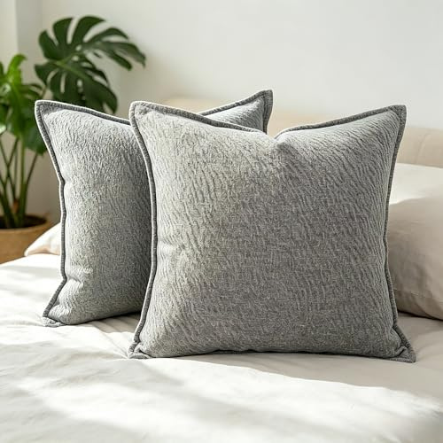 OYIMUA Textur Weich Chenille Deko Kissenbezug 50x50 Grau 2er Set | Waschbar Sofakissen, Quadratisch Dekokissen, Modern Wurfkissen Zierkissen, Aesthetic Pillow Cover