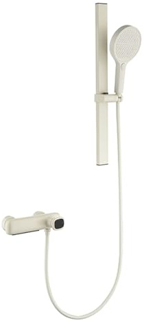BiaoTeng Grifo Bañera con Barra de Ducha 4 Modos agua Fría y Caliente Grifo Bañera y Ducha con Cascada Laton Leche Blanca