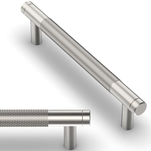 Asimerdeco 10 Pack Brushed Satin Nickel Knurled Cabinet Pulls 5 Inch(128mm) Kitchen Cabinet Handles Cabinet Hardware Drawer Pulls