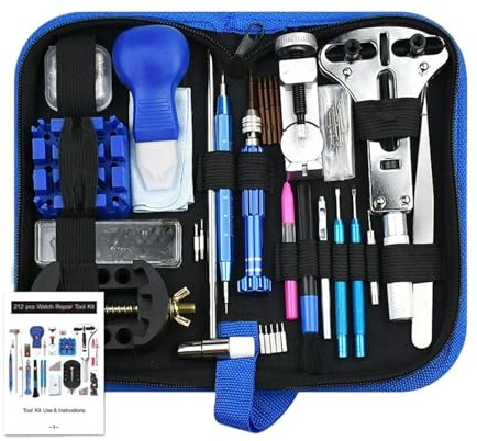 Kit di 212 strumenti for la riparazione orologi, coltellino, cacciavite, perni, martelli, maglie for cinturini da orologiaio, accessori for orologiai