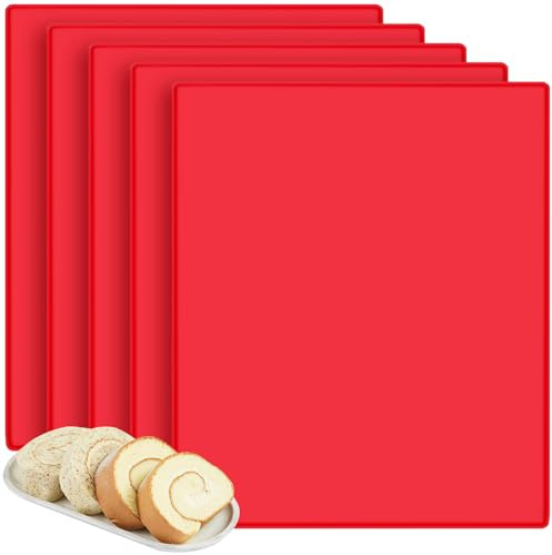 CHEUNGR 5 PCS Swiss Roll Cake Mat, 30x40cm Flexible Silicone Baking Tray, Non-Stick Silicone Swiss Roll Tin for Cooking Bread, Cookies, Red