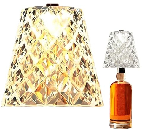 Generico Lampada Per Bottiglia Di Vino, Lampada Bottiglia LED Da Tavolo Senza Fili, Lampadas Da Tavolo Touch Dimmerabile 3 Colori Con Paralume In Cr-istallo, Per Ristorante, Terrazza,Salotti