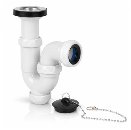 Sifón Curvo Extensible con Válvula y Tapón 1 1/2 Ø40 mm con Reducción Ø32 mm| Sifón para Fregadero y Lavabo | Antiolor, Antifugas | Instalación Fácil | Alta Resistencia | Fluvia