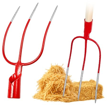 Crisalide® Horca para heno de 3 dientes sin mango – Horca de acero forjado para paja, heno, malas hierbas y uso agrícola profesional
