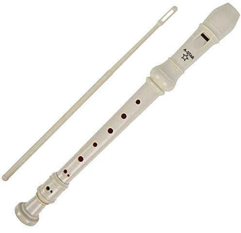 A-Star Sopran-/Descant-Schulblockflöteninstrument, englische/barocke Griffweise – Tonart C mit Lerntabelle, Tasche, Putzstock – Beige