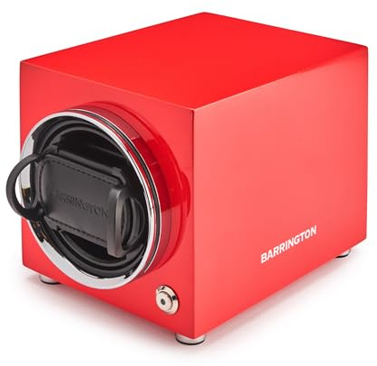 BARRINGTON Single Uhrenbeweger für Automatikuhren mit leisem japanischem Motor Einstellbare TPD 650-1950 | Netzbetrieb | Batterie-Backup - Crimson Red Standardkissen