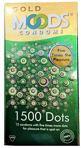 MOODS GOLD 1500 Dots Condoms - 12 Kondome mit 1500 Noppen - erleben Sie neue Dimensionen des Vergnügens und prickelnde Gefühle - Stoß für Stoß dem Orgasmus näher