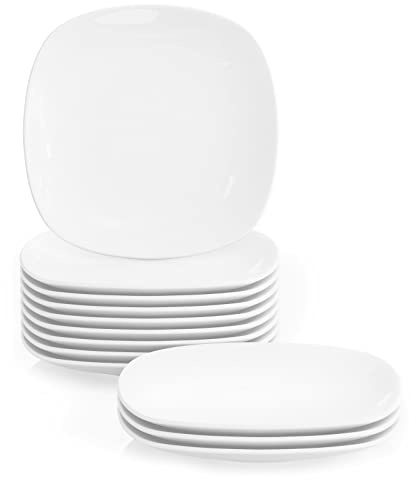 MALACASA, Série Elisa, 12 Pcs d'Assiette à dessert en Porcelaine Ivoire Blanche, Assiette à Snack 12 * [ 7,5/19 * 19 * 2cm ], Service à Café
