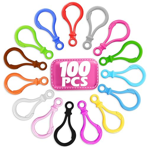 Hard Plastic Clips Lobster Claw Hooks - 100 pcs Mixed Plastic Backpack Clasp Hook for Key Chain, Ring Keyring, Toy, Chain Clasp | Sturdy Backpack Clips for Crafts, Keys, Bag Charms, Crochet, Lanyards and DIY Projects; Easy-Open Closure & Attachment Hole