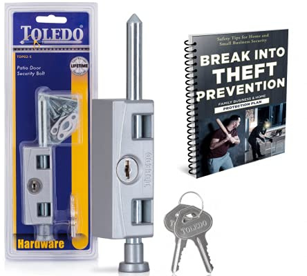 Sliding Door Locks with Keyed Bolt Keeps Your Family Safe and Protected : Lock for Sliding Glass Door Security Prevents Lifting Off Rails : Security Sliding Door Lock with Key : Silver Finish