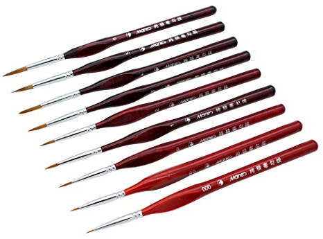 Hillento détail pinceaux Ensemble, pinceaux de détail, détails Fins Pinceau Pinceau Artiste Miniature pinceaux de Peinture Fournitures pour Aquarelle Art Acrylique Huile, 9 pièces, Rouge