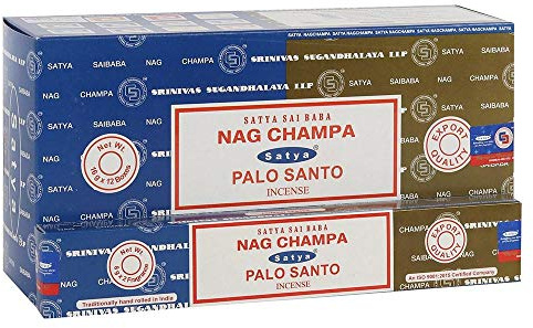 Satya 01327 Nag Champa & Palo Santo Combo Juego de Varillas de Incienso, 12 Paquetes x 16 g, Multicolor, Talla única